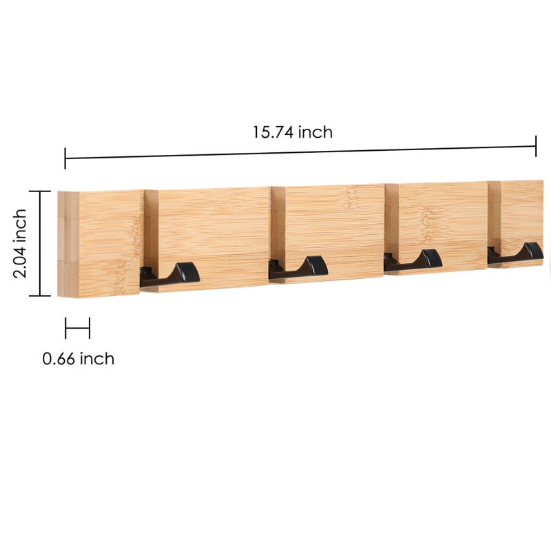 KYSMOTIC Wall Mounted Coat Rack with Foldable Hooks - Modern Space-Saving Wooden Entryway Organizer for Coats, Bags, Hats, Keys (4 Hooks, Natural Finish - Image 3